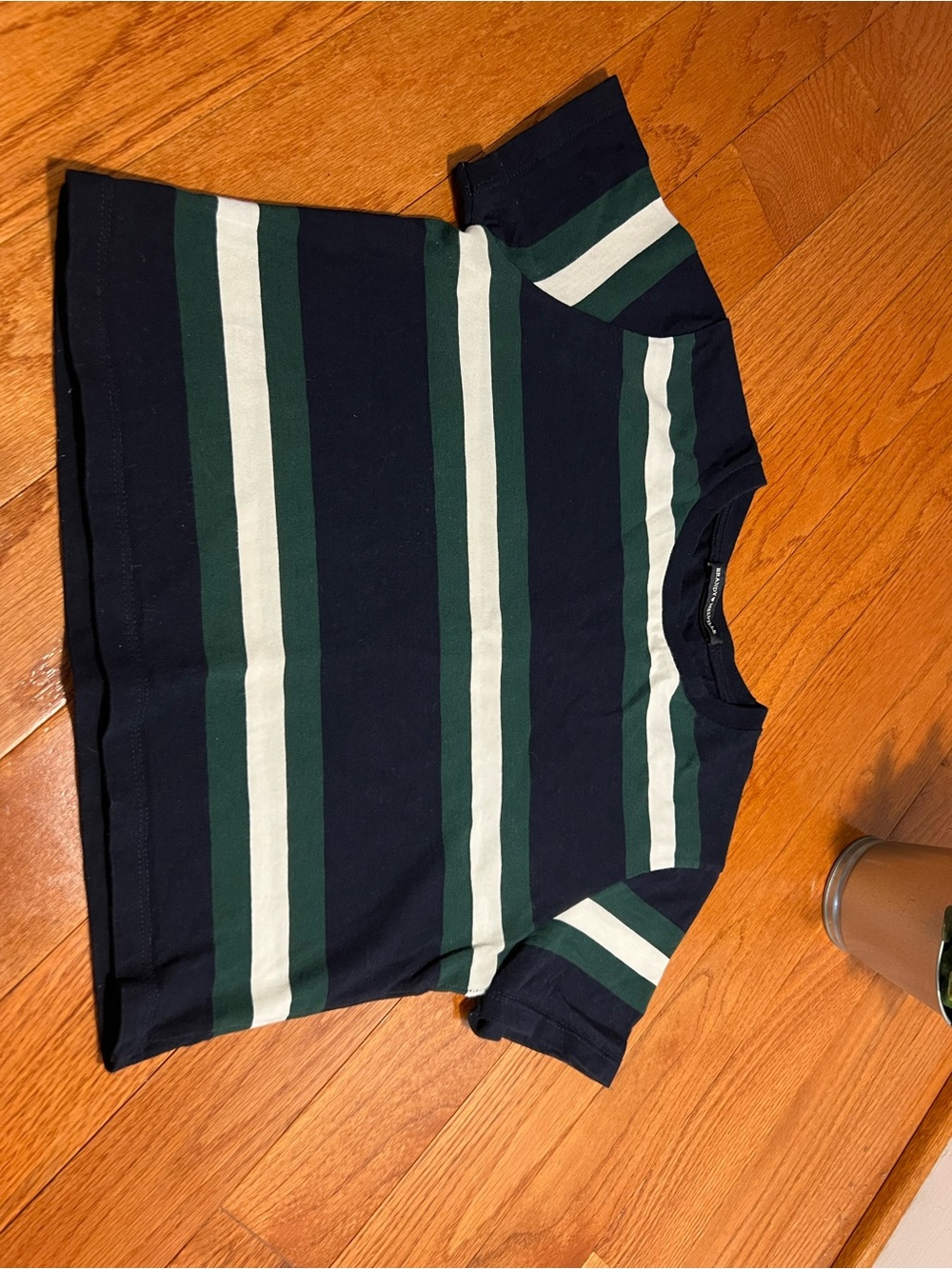 Brandy Melville Striped Crewneck Tee in Navy, Green & White - Short Sleeve
